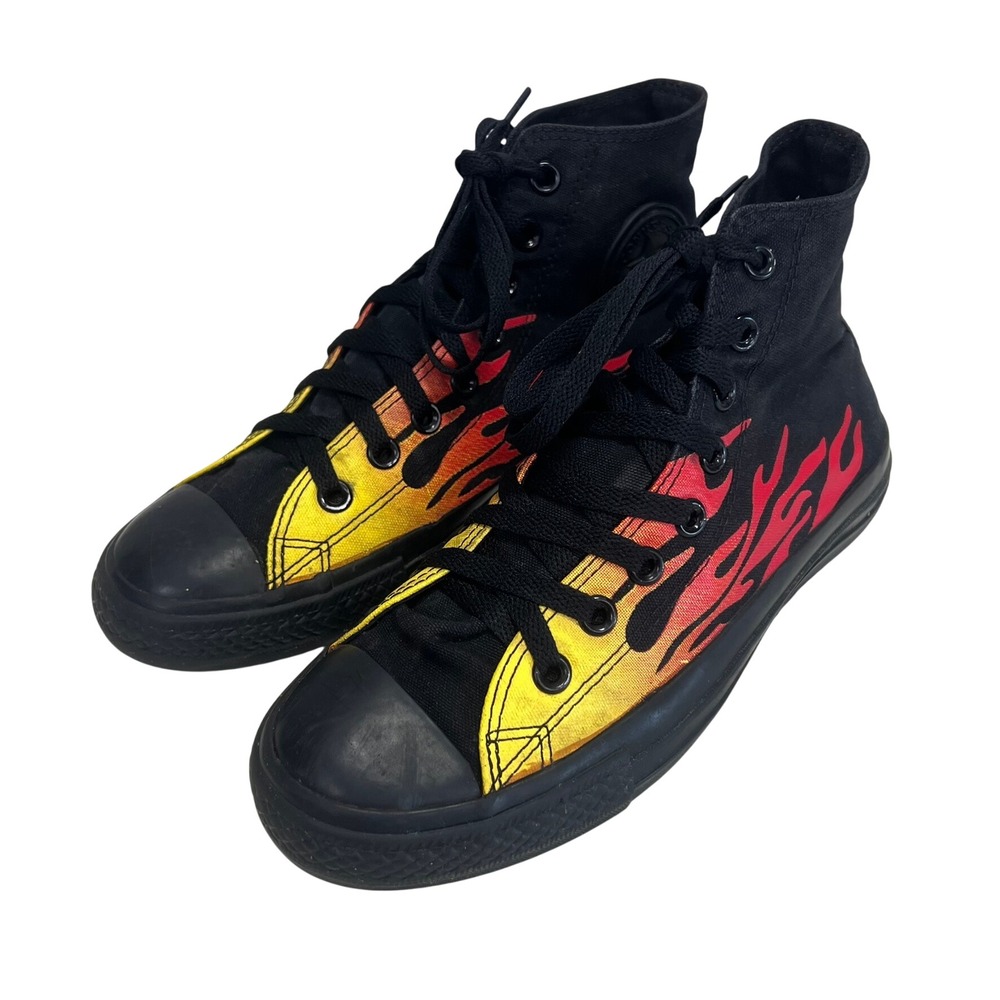 Converse Chuck Taylor All Star High Top Flame Print Black RARE Mens 7 Womens 9